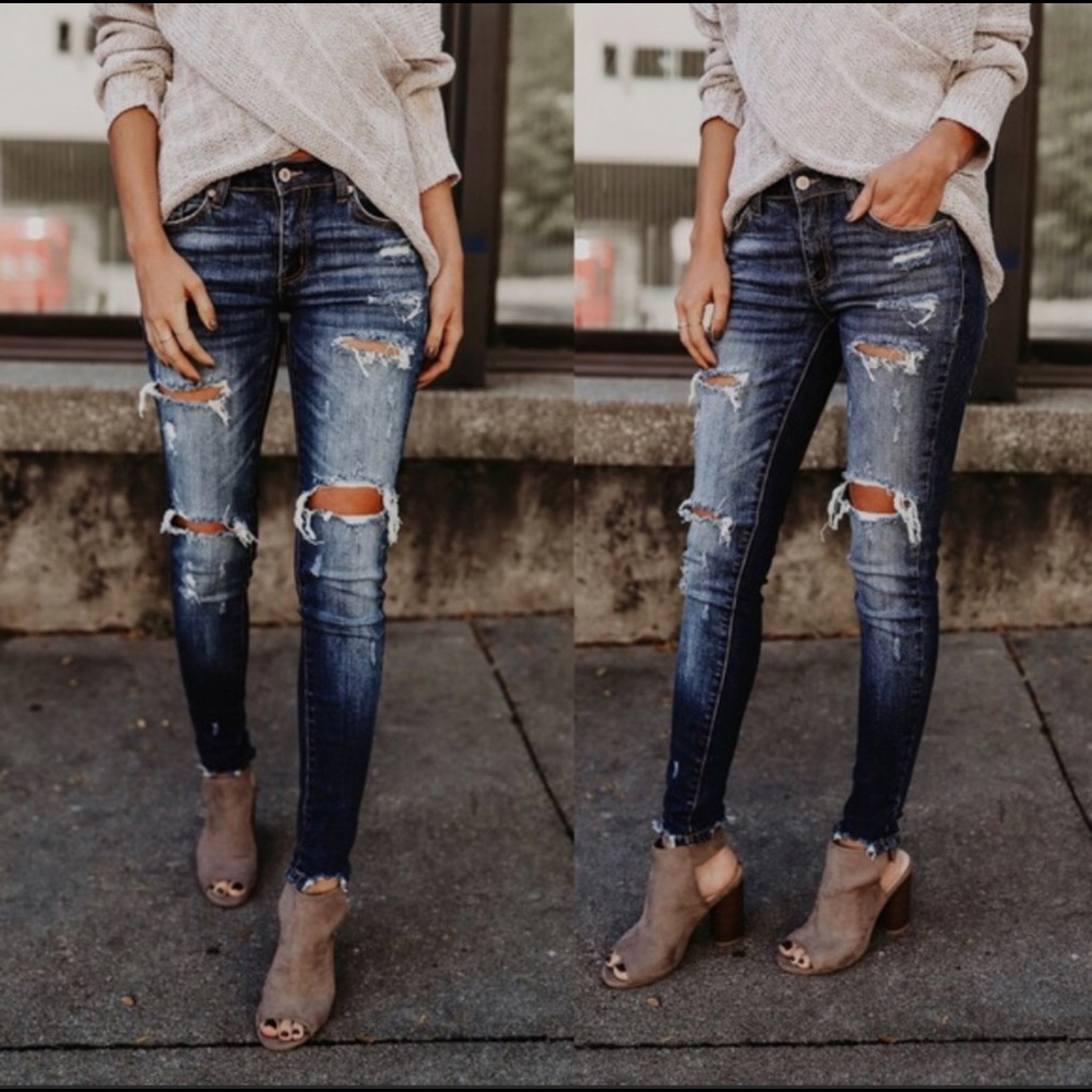 Distressed skinny jeans